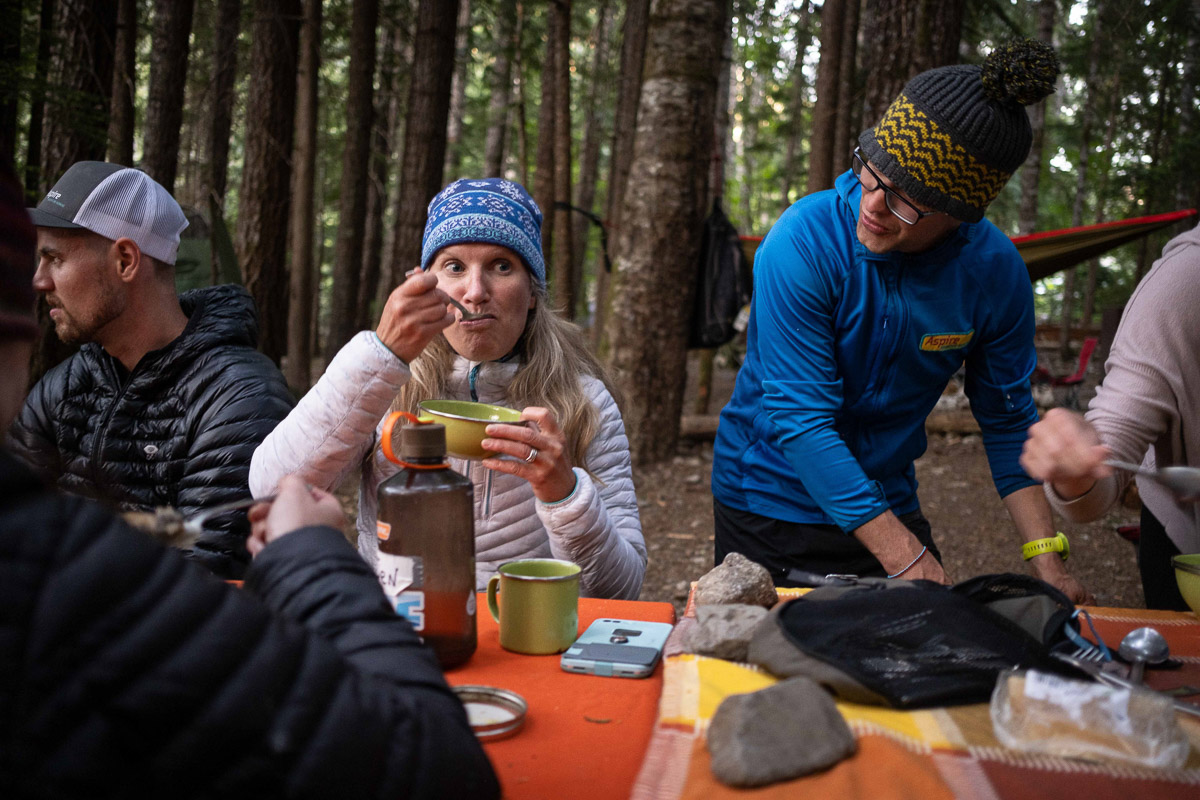 eating dinner in camp, north cascades national park