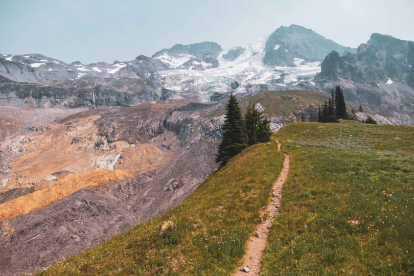 Mt Rainier, with view of the Tahoma Glacier from Emerald Ridge on the Wonderland Trail.